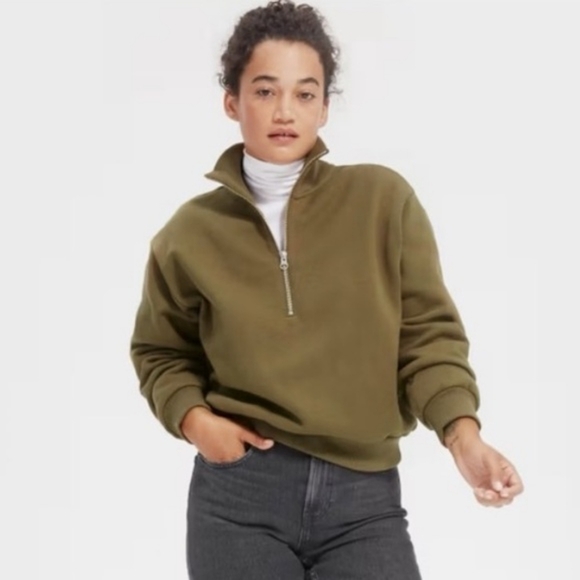 Everlane Tops - Everlane The Oversized Fleece Half-Zip Pullover in Olive Size Medium